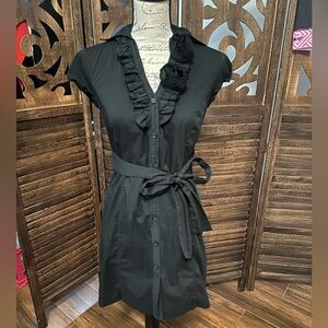 New York & Company Stretch Black Ruffled Button-Up Dress